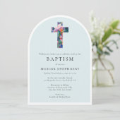 Floral Cross Modern Catholic Custom Photo Baptism Kaart (Staand voorkant)
