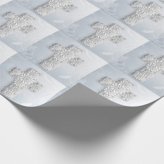 Floral Cross op Heavenly Blue Cadeaupapier (Hoek)