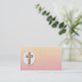 Floral Cross Peach Damask Sjabloon Visitekaartje (Staand voorkant)
