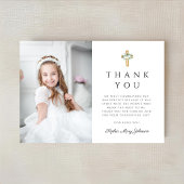 Floral Cross Photo Girl First Communion Bedankkaart