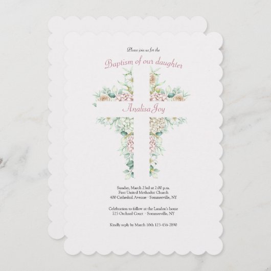 Floral Cross religieuze uitnodiging (Voorkant / Achterkant)