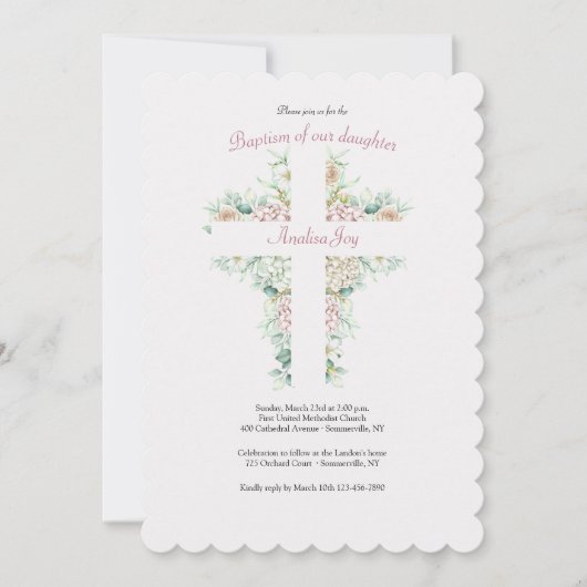 Floral Cross religieuze uitnodiging (Voorkant)