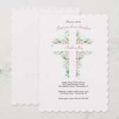 Floral Cross religieuze uitnodiging (Voorkant / Achterkant)
