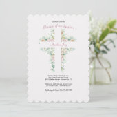 Floral Cross religieuze uitnodiging (Staand voorkant)