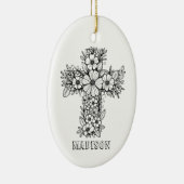 Floral Cross Religious Creëer Uw eigen aandenken Keramisch Ornament (Rechts)