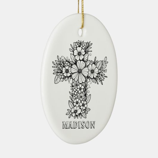 Floral Cross Religious Creëer Uw eigen aandenken Keramisch Ornament (Rechts)