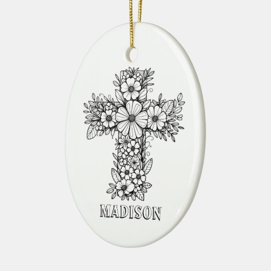 Floral Cross Religious Creëer Uw eigen aandenken Keramisch Ornament (Links)