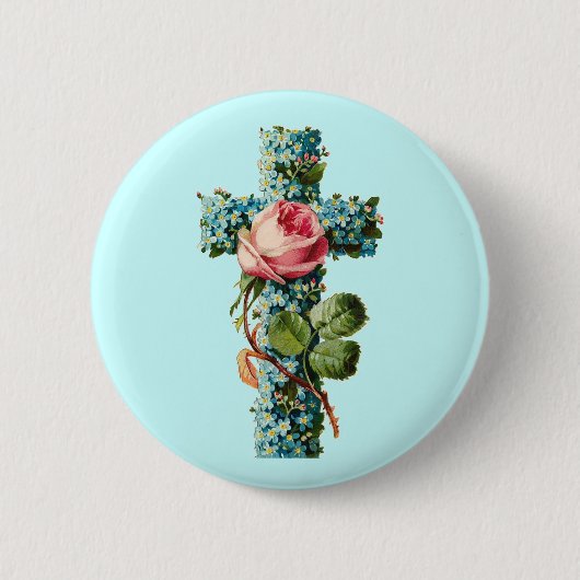 Floral Cross Ronde Button 5,7 Cm (Voorkant)