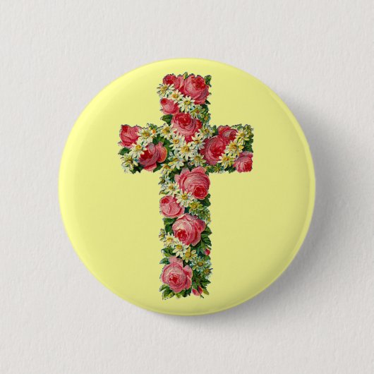  Floral Cross Ronde Button 5,7 Cm (Voorkant)