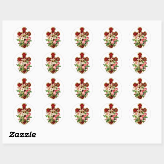 Floral Cross Ronde Sticker (Vel)