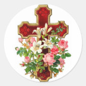 Floral Cross Ronde Sticker (Voorkant)