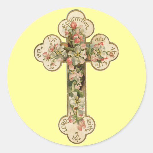 Floral Cross Ronde Sticker (Voorkant)