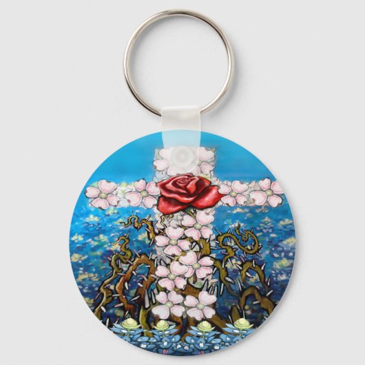 Floral Cross Roos Sleutelhanger (Voorkant)