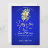 Floral Cross Royal Blue Baptisme Kaart (Voorkant)