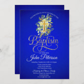 Floral Cross Royal Blue Baptisme Kaart (Voorkant / Achterkant)