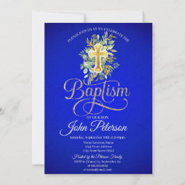 Floral Cross Royal Blue Baptisme Kaart