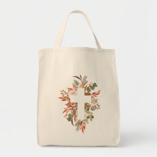 Floral Cross Silhouette Tote Bag