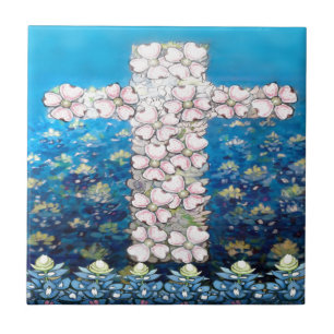 Floral Cross Tegeltje