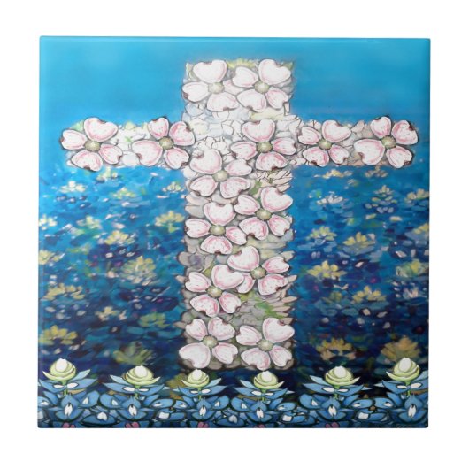 Floral Cross Tegeltje (Voorkant)