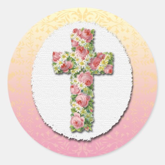 Floral Cross van roze rozen en Daisies Sticker (Voorkant)