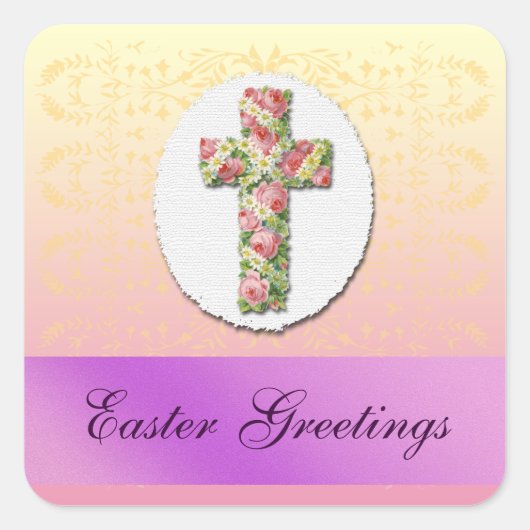 Floral Cross van roze rozen en Daisies Sticker (Voorkant)