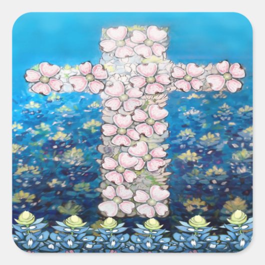 Floral Cross Vierkante Sticker (Voorkant)