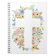 Floral Cross White Spiral Notitieboek