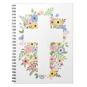Floral Cross White Spiral Notitieboek