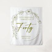 Floral Crown 40th Birthday Party Backdrop Tapestry Wandkleed (Voorkant)