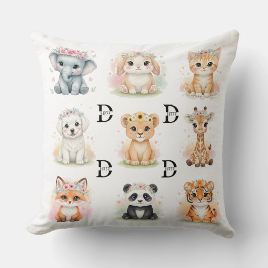 Floral Crown Baby Animals & Wreaths Double-Sided T Kussen (Voorkant)