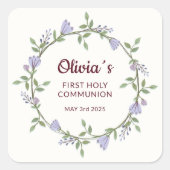 Floral Crown & Botanische Thema - Eerste Communie Vierkante Sticker (Voorkant)