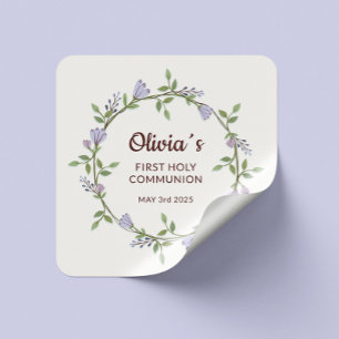 Floral Crown & Botanische Thema - Eerste Communie Vierkante Sticker