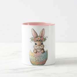 Floral Crown Bunny in Pastel Egg Happy Easter Mok