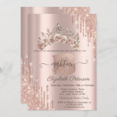 Floral Crown Glitter Drips Rose Gold 18th  Kaart (Voorkant / Achterkant)