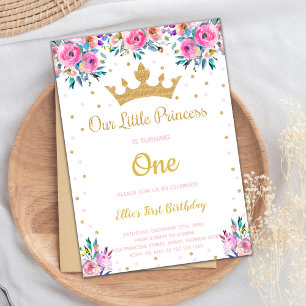 Floral Crown Glitter Princess Birthday-uitnodiging Kaart