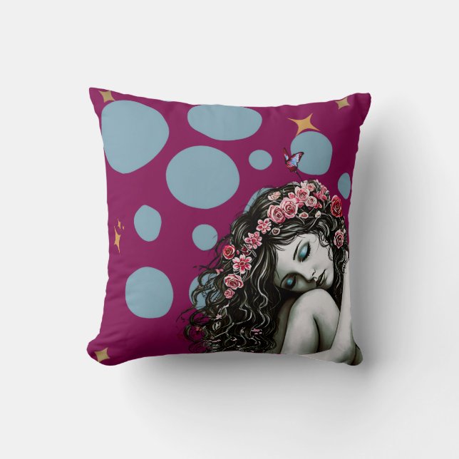 Floral Crown Muse – grillig Natuur Portret Kussen (Voorkant)