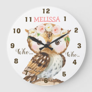 Floral Crown Owl Nursery Wall Clock Grote Klok