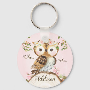Floral Crown Owl Personalized Key Ring Sleutelhanger