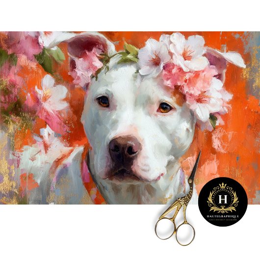 Floral Crown Pit Bull Decoupage Tissue Paper Tissuepapier