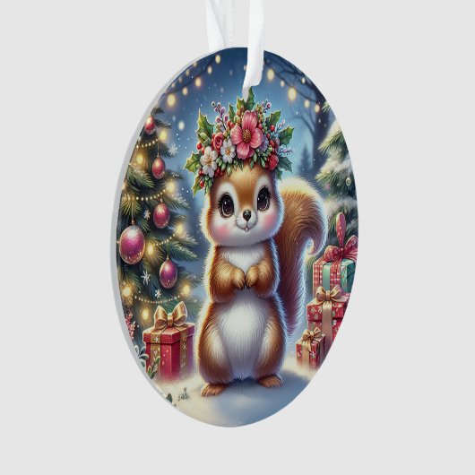 Floral Crown Squirrel & Tree Glow Ornament (voorkant)