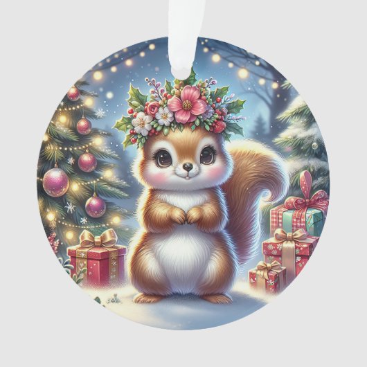 Floral Crown Squirrel & Tree Glow Ornament (voorkant)