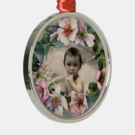 FLORAL CROWN, WILDE ROZEN BABY SHOWER FOTO-TEMPLAT METALEN ORNAMENT (Rechts)