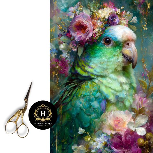 Floral-Crowned Parrot in Bloom Decoupage Tissuepapier