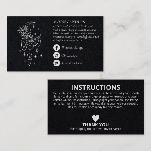 Floral Crustal Moon Candle Spell Visitekaartje (Voorkant / Achterkant)