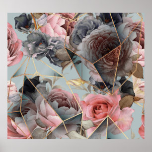 Floral crystal geometrie, waterverf lichte achterg poster