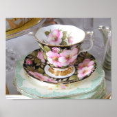Floral Cup en saucer (roze, zwarte en goudbeker) Poster (Voorkant)