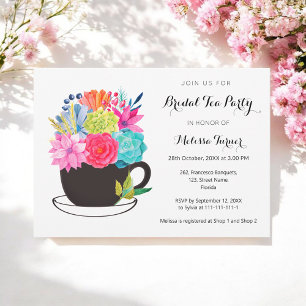 Floral Cup Waterverf Bridal Tea Party Kaart