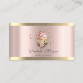 Floral Cupcakes Gold Stripe Rose Gold Bakery Visitekaartje (Voorkant)