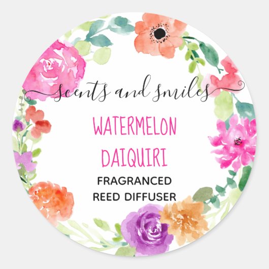 Floral Custom Branded Reed Diffuser Productlabel Ronde Sticker (Voorkant)