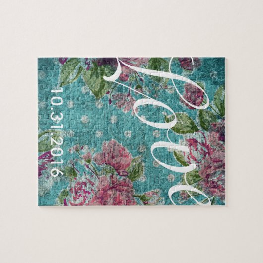  Floral Custom Date Puzzle Legpuzzel (Horizontaal)